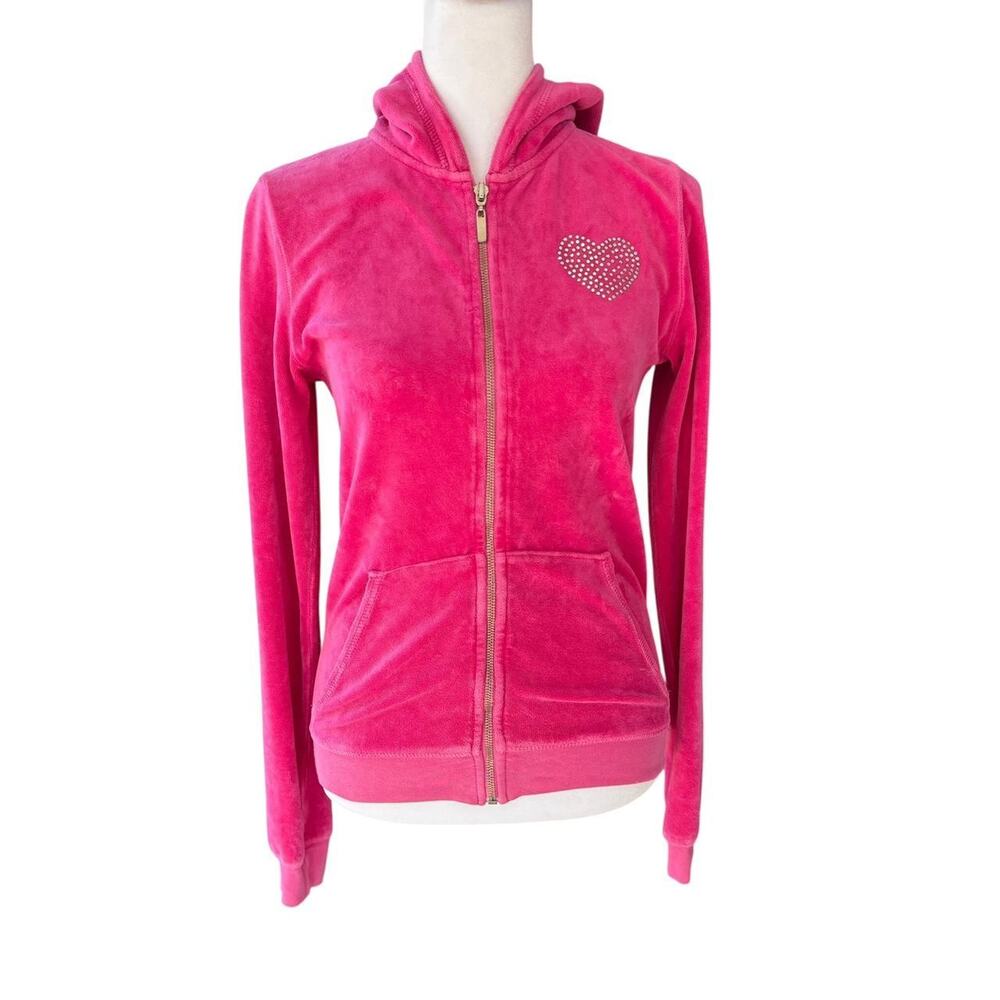 Vintage Ankh Y2K Hoodie Pink Velour Rhinestone Track Jacket Zip Up USA Bling - Picture 4 of 11